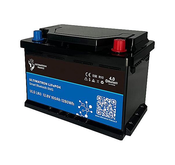 Batterie lithium LiFePO4 100Ah Ultimatron boîtier ABS format DIN standard